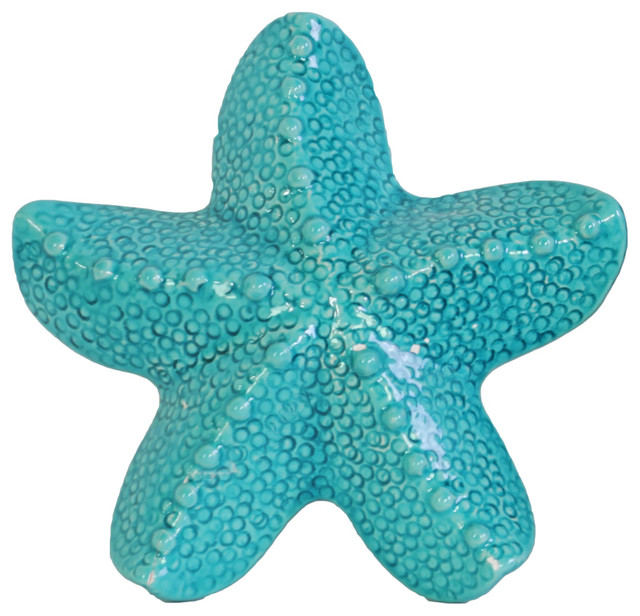 Ceramic Redknobbed Sea Star Figurine, Turquoise Beach Style