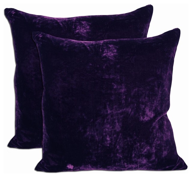 Purple Velvet Feather and Down Filled Throw Pillows (Set of 2) - Contemporary - Scatter Cushions ...