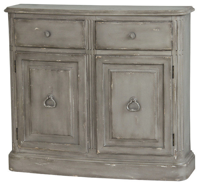 Hand Painted Distressed Weathered Light Grey Finish Accent Chest