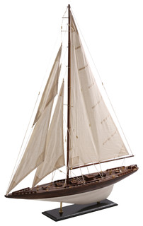Wooden Model Sailboat With Four Sails - Beach Style - Decorative 