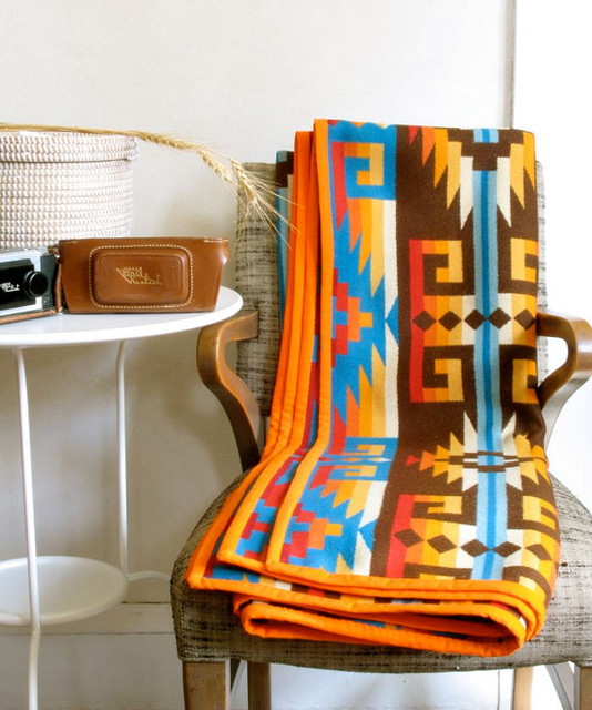 Native American Design Wool Blanket, Bright Sunset Colors by Oh This