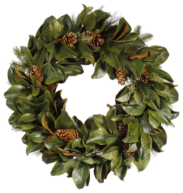 Silk Wreath Magnolia Leaf 36" Traditional Wreaths And Garlands