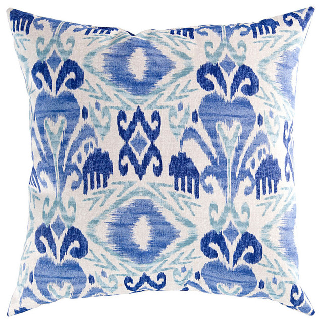 Blue Ikat Print Pillow Transitional Decorative Pillows