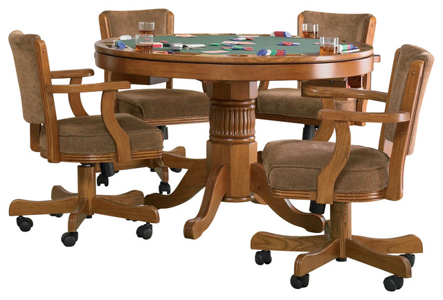 5 PC Functional Round Reversible Top Dining Game Table Set Cushioned ...