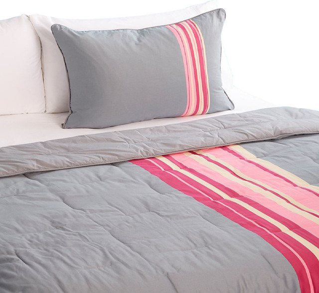 College Gray and Pink Stripe Cotton Twin XL Comforter, Sham, Laundry