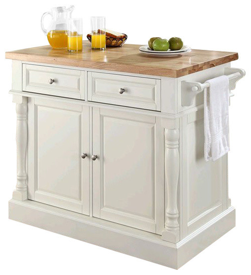 Crosley Oxford Kitchen Island Butcher Block in White Transitional