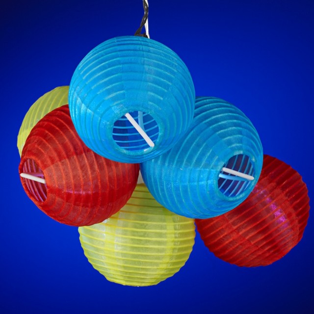Solar Powered Paper Globe Lantern LED String Light Set - Tropical - Lighting