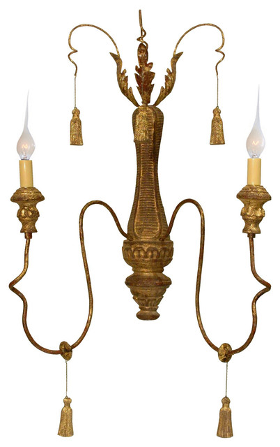 Soiree French Country Antique Gold Wood Tassel 2 Light Sconce - Traditional - Wall Sconces - by ...