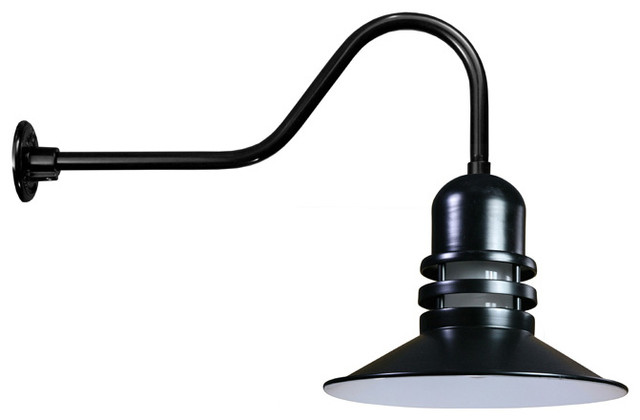 Contemporary Wall Sconce With Frosted Glass And Gooseneck Arm Extension, Black - Farmhouse ...