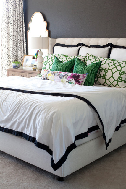 Modern Black, White & Green Bedroom
