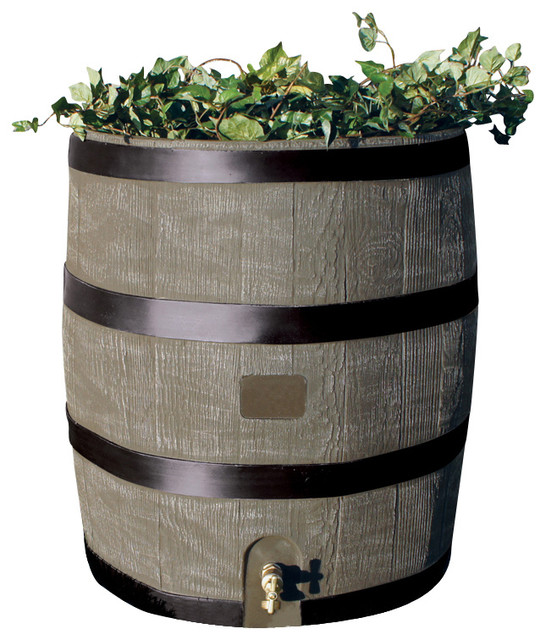 Round Rain Barrel With Planter Modern Rain Barrels by
