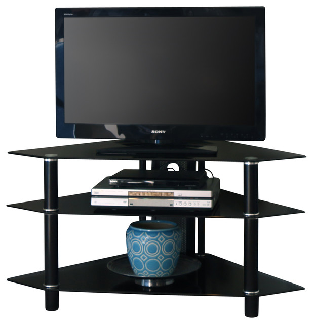 44" Black Glass Corner TV Stand Transitional Entertainment Centers