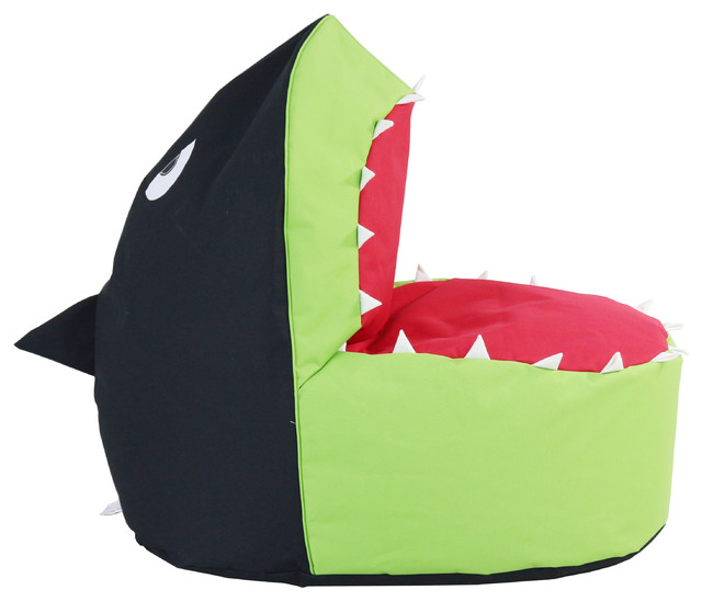 Beanbag Shark, Black/Green/Red Contemporary Bean Bag Chairs by