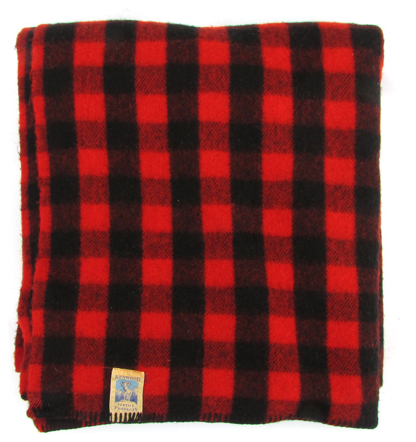 Consigned Kenwood Buffalo Plaid Wool Blanket, Red and Black Rustic