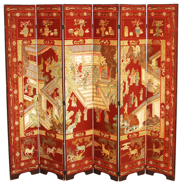 Rare Antique Chinese Red Lacquer Coromandel Screen Screens And Room