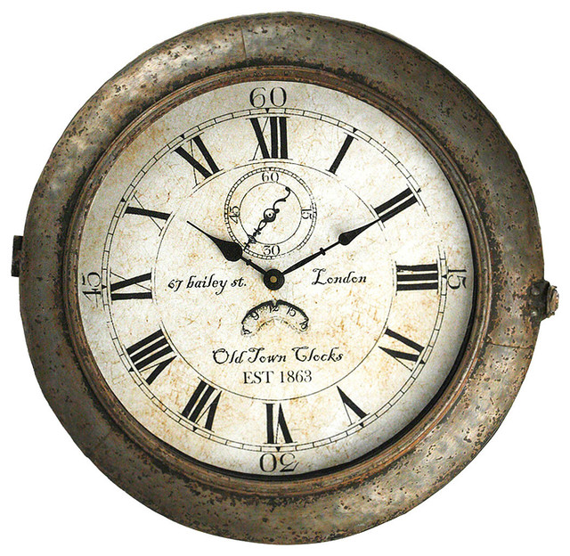 Bailey Street Industrial Rustic Large Round Wall Clock industrialclocks
