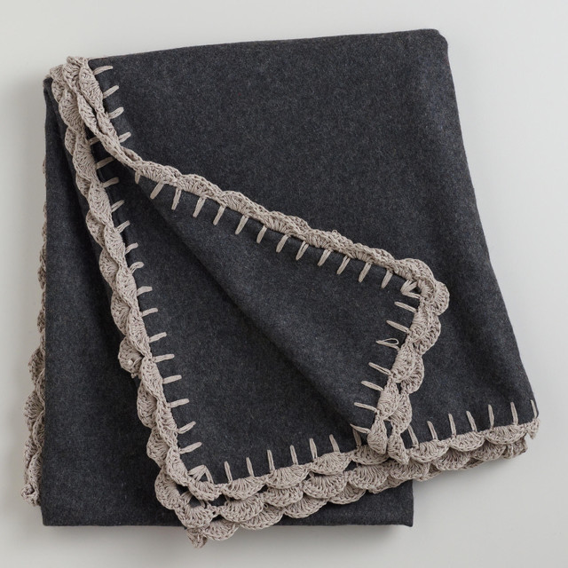 Dark Gray Boiled Wool Throw Contemporary Throws by Cost Plus