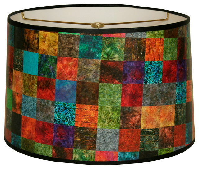 MultiColored Square Patchwork Hard Back Lampshade, MultiColored