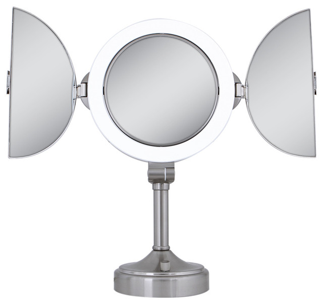 Zadro Surround Light 1X/10X TriFold Vanity Mirror In Satin Nickel