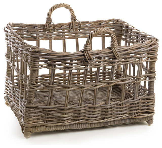 Rectangular Kubu Wicker Tote Basket, Large Traditional Baskets by