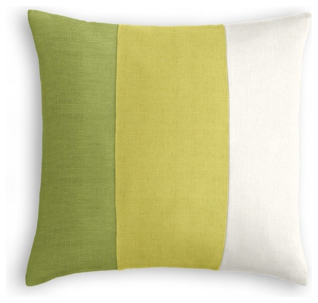 Moss Green, Citrus and Ivory Linen Color Block Pillow - Contemporary - Decorative Pillows - by ...