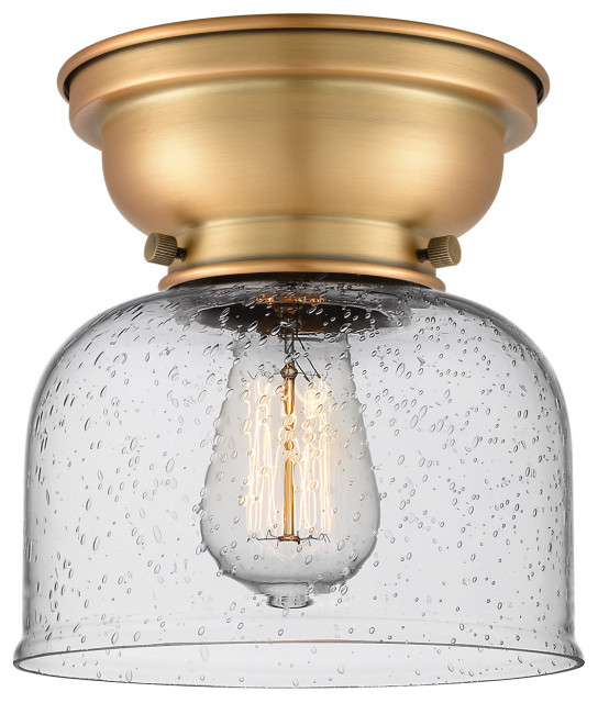 Aditi Large Bell Light Flush Mount Brushed Brass Seedy Glass