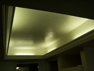 1980's style kitchen drop ceiling lighting to a custom lighted tray