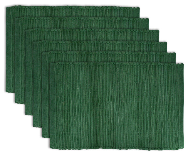 Chindi Placemats, Set of 6, Dark Green Transitional Placemats by