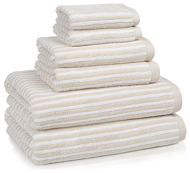 Linea Turkish Cotton Striped Bath Towels in Beige w/White Beach Style