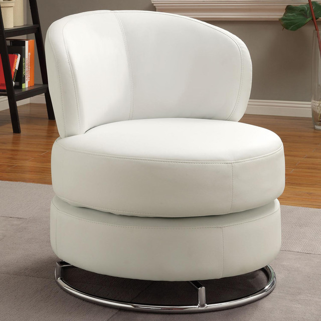 Swivel Accent Chair in White Vinyl Modern Furniture by Dexter Sykes