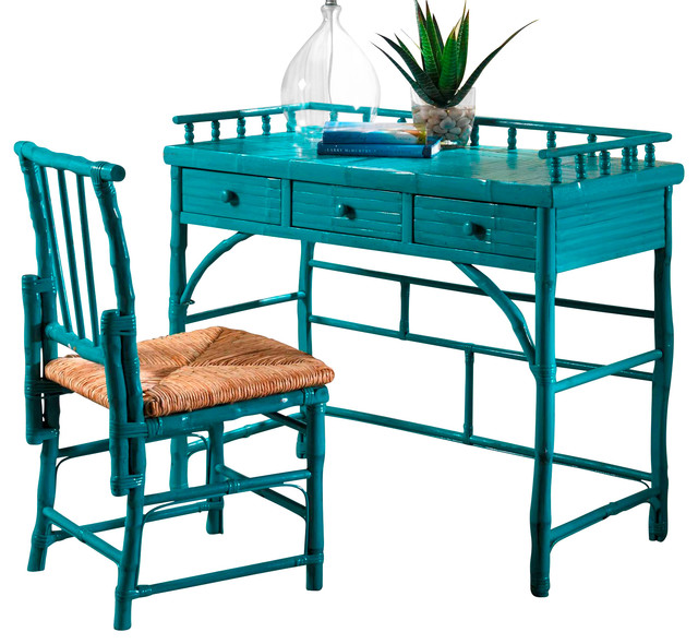 Desk and Chair Set With Rush Seat, Tortoise Tropical Desks And