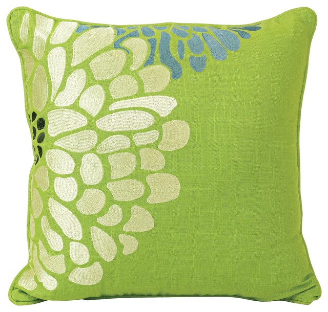 Fresca Green Floral Pattern 18" Square Throw Pillow