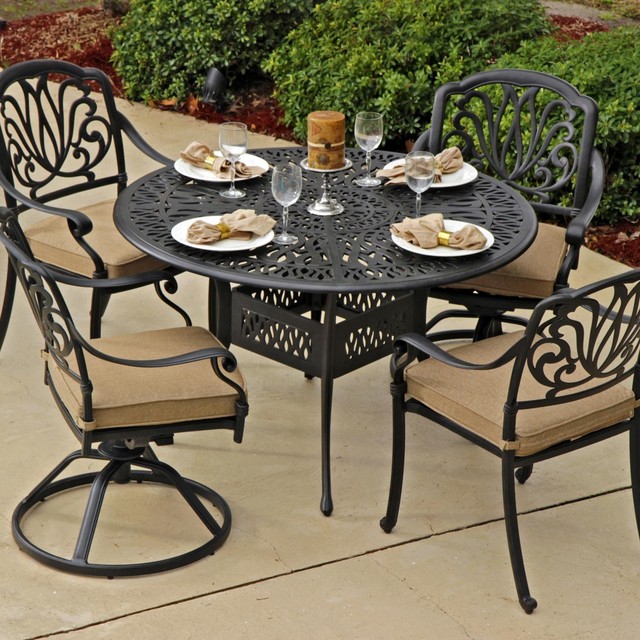 Rosedown 4Person Cast Aluminum Patio Dining Set With Cast Aluminum Table Modern Outdoor