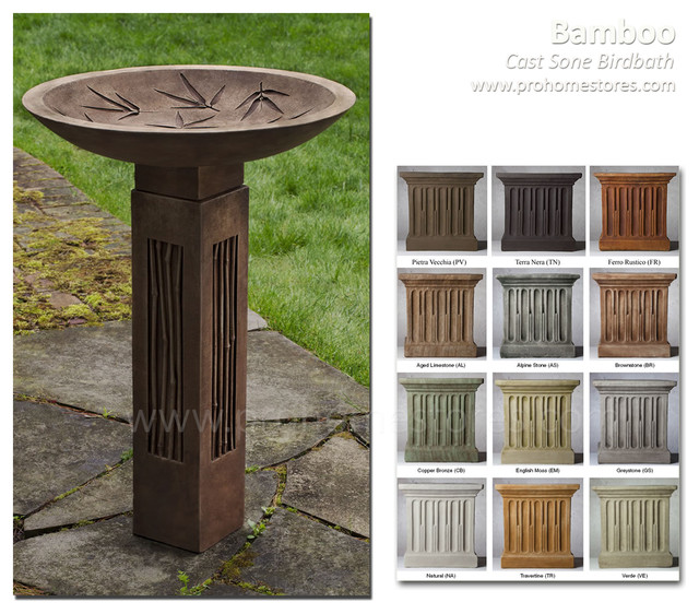 Bamboo Cast Stone Birdbath Contemporary Bird Baths portland by