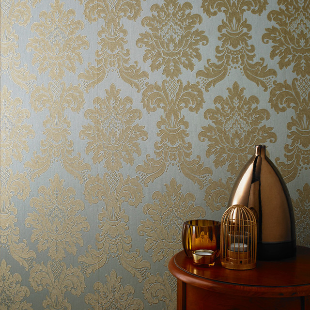 Arthouse Messina Damask Wallpaper Teal and Gold Contemporary