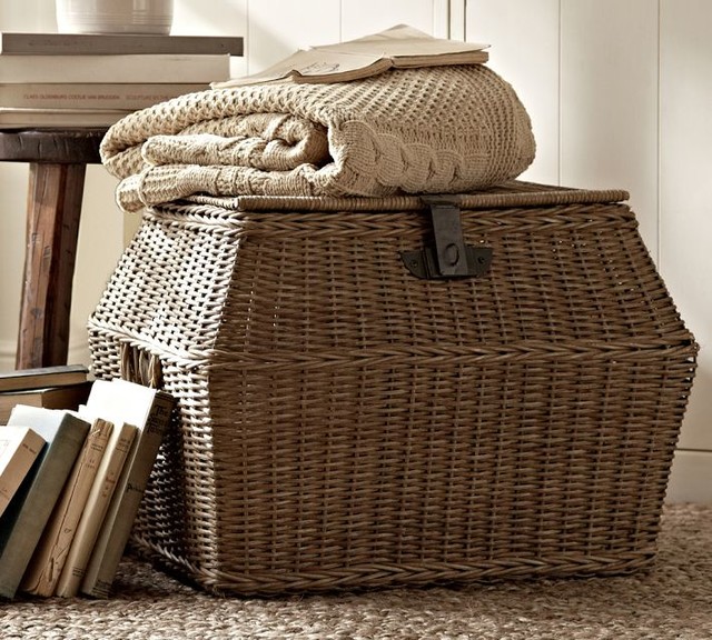 Jacquelyne Rattan Angled Lidded Basket Traditional Baskets by