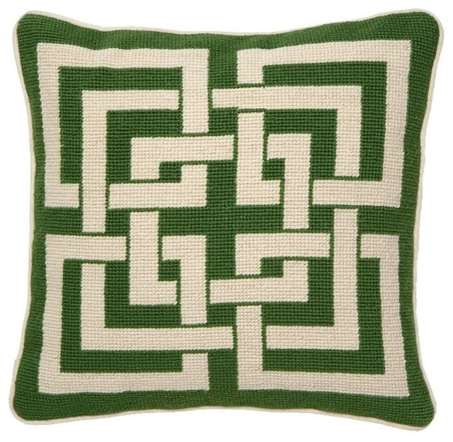 Shanghai Links Green Needlepoint Pillow - Contemporary - Decorative Pillows - by Zinc Door