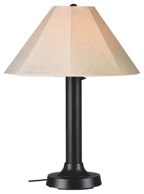 Seaside Black Outdoor Table Lamp With Antique Beige Linen ...