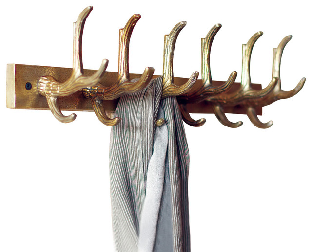 Laiton Antlers Coat Rack, Brass Eclectic Wall Hooks by Dot & Bo