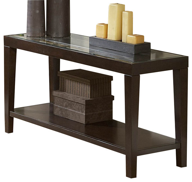 Homelegance Vincent Rectangular Wood Sofa Table with Glass Overlay