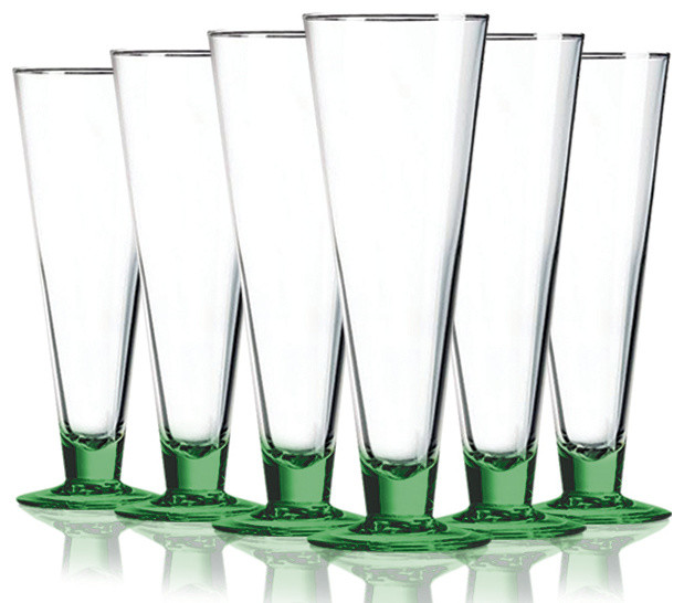 Light Green Classic Pilsner Glasses Bottom Colored, 16 oz. Set of 6
