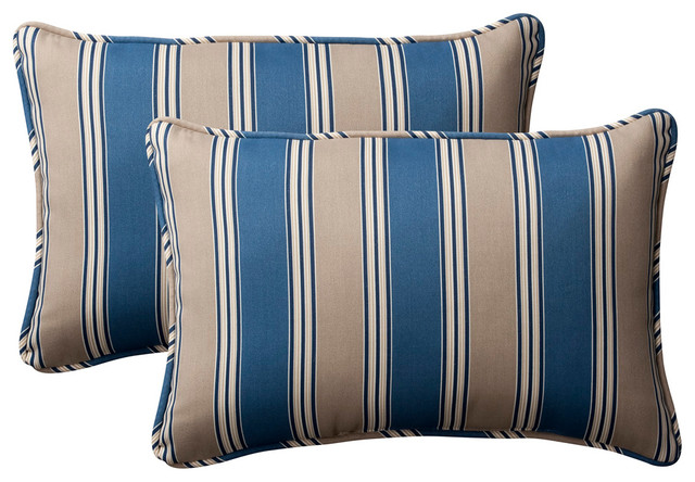 Hamilton Blue Oversized Rectangle Throw Pillow, Set of 2 - Transitional - Outdoor Cushions And ...