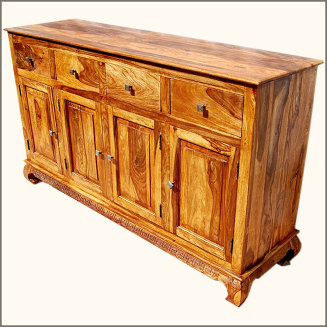 Rustic Furniture Solid Wood 4 Storage Drawer Sideboard Buffet