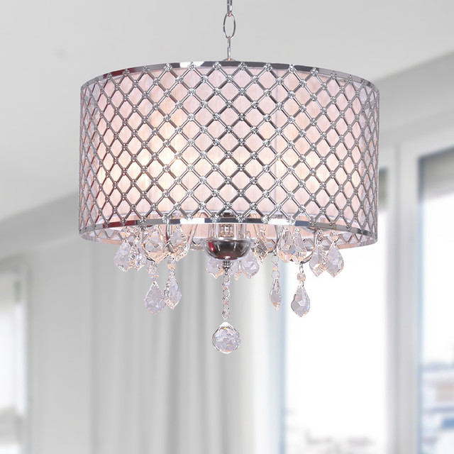 Carina Chrome Finish Drum Shade Crystal Chandelier Contemporary
