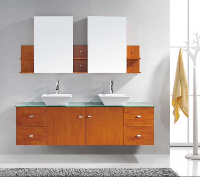 VIRTU 72" CLARISSA HONEY OAK DOUBLE SINK BATH VANITY Modern