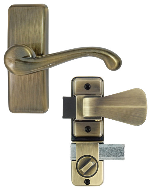 Deluxe Storm and Screen Door Lever Handle With Deadlock, Antique Brass