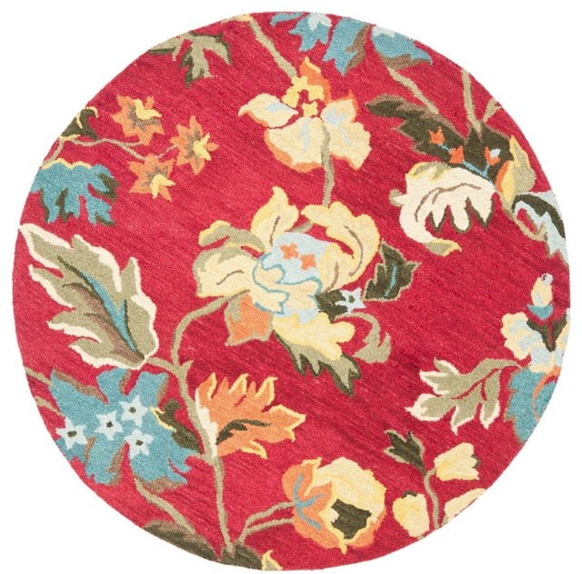 Country & Floral Blossom Round 6' Round Red Multi Area Rug