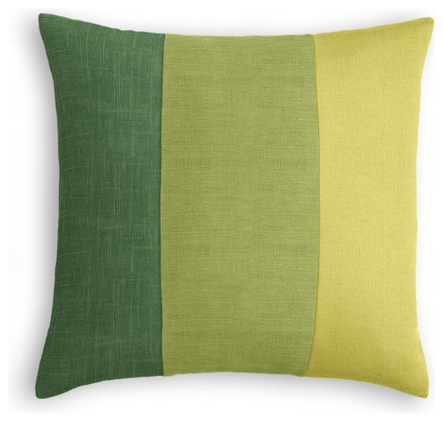 Emerald Green, Moss Green and Citrus Linen Color Block Pillow - Contemporary - Decorative ...