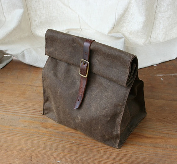Dark Brown Waxed Canvas Lunch Bag By overlap Contemporary Lunch