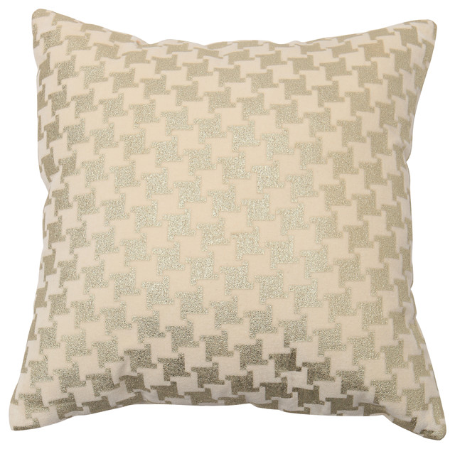 Large Houndstooth Metallic Foil Printed Velvet Pillow - 18